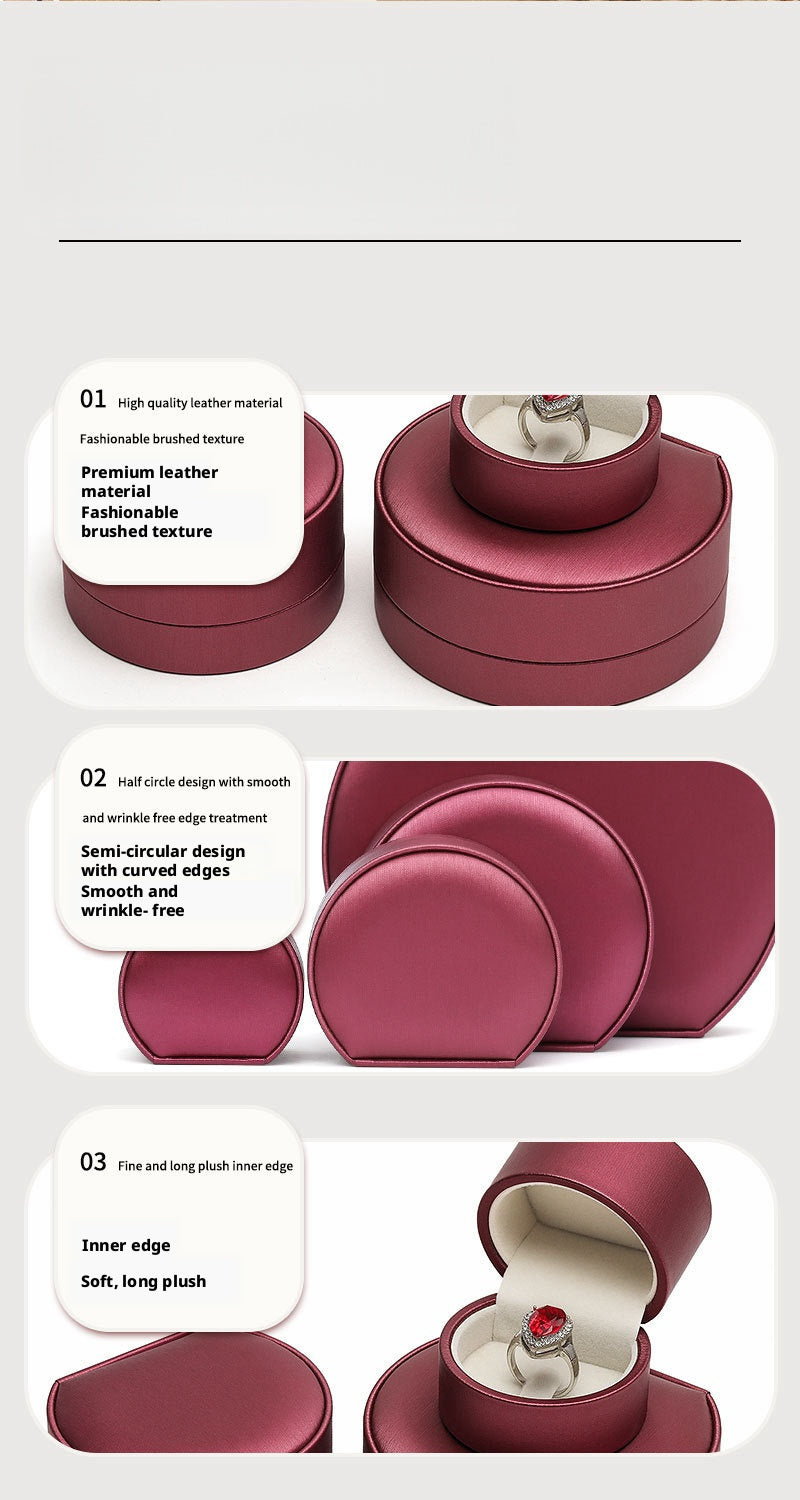 PU Leather Jewelry Box Semicircle Ring Necklace Case Gift for Her Proposal Wedding