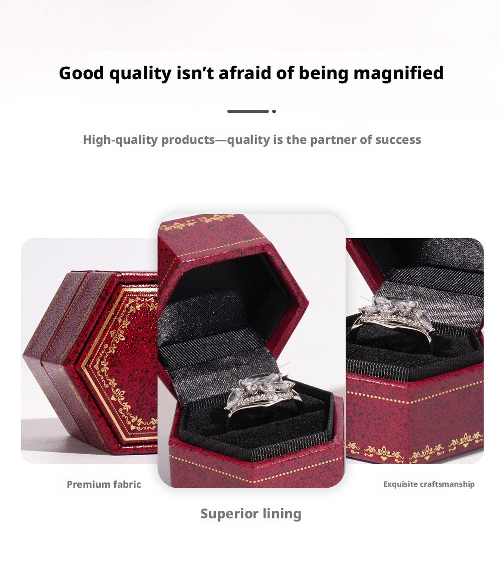 Hexagon Ring Box Gold Trim – Engagement Proposal Ring Case for Her