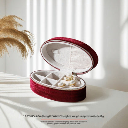 Velvet Oval Jewelry Box Zipper Travel Case – Ring Earring Organizer for Women