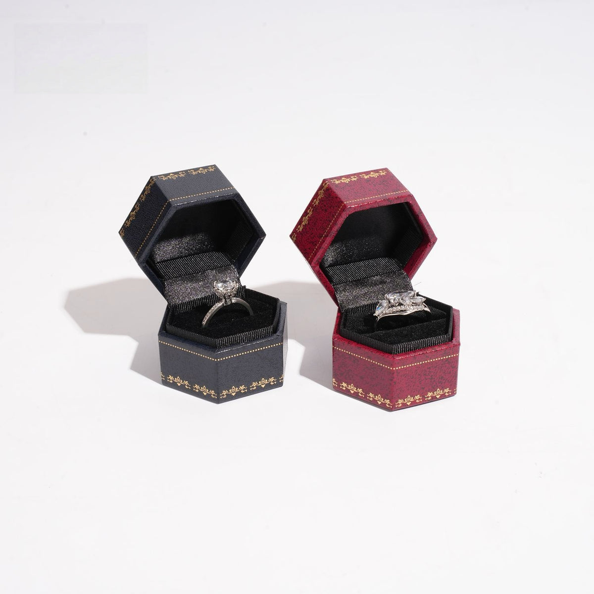 Hexagon Ring Box Gold Trim – Engagement Proposal Ring Case for Her