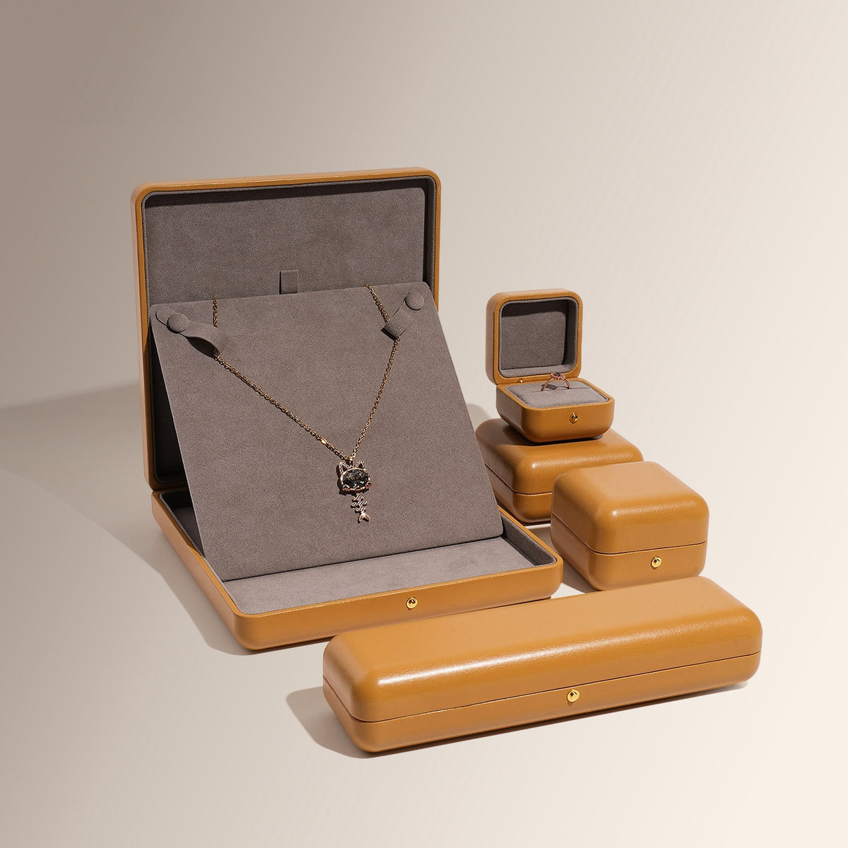 Faux Leather Dome Jewelry Box Gold Snap – Ring Necklace Bracelet Gift Case