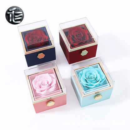 Acrylic Rose Jewelry Box with Transparent Lid & Gold Clasp for Valentine's Day Gift