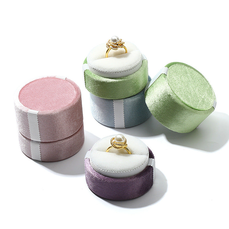 5pcs Velvet Round Jewelry Box Lid – Ring Gift Case for Her Engagement Wedding