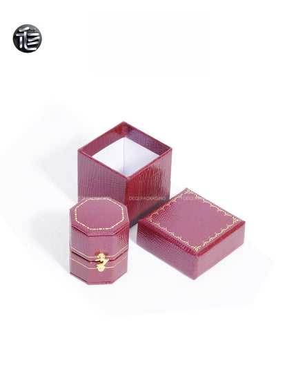 Faux Leather Octagon Ring Box Gold Latch – Vintage Engagement Proposal Case
