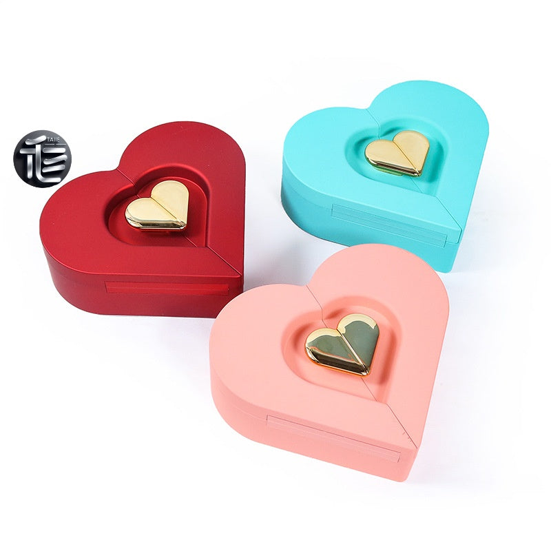 Heart Shaped Jewelry Box Double Open Gift Box with Rose & Gold Clasp for Valentine's Day