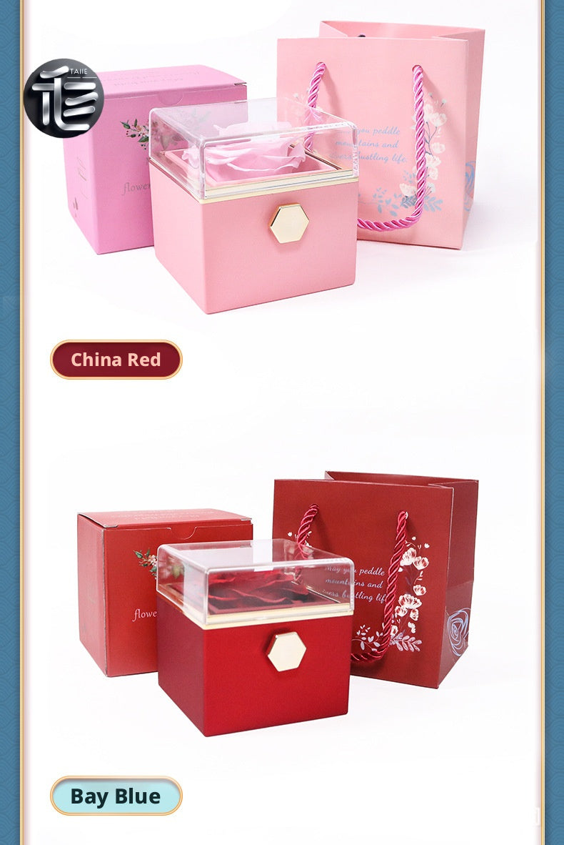 Acrylic Rose Jewelry Box with Transparent Lid & Gold Clasp for Valentine's Day Gift