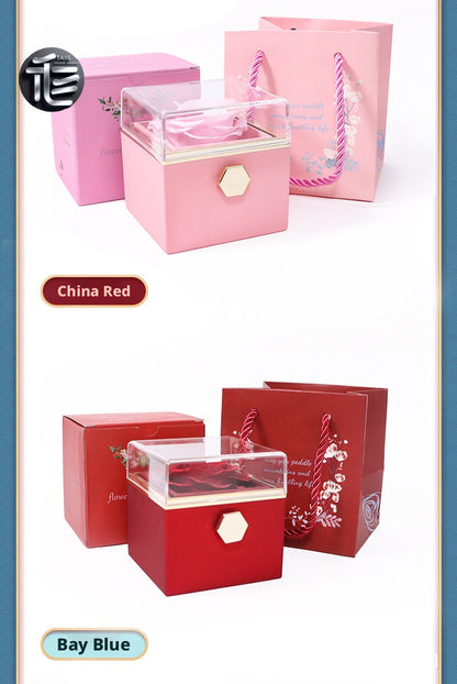 Acrylic Rose Jewelry Box with Transparent Lid & Gold Clasp for Valentine's Day Gift