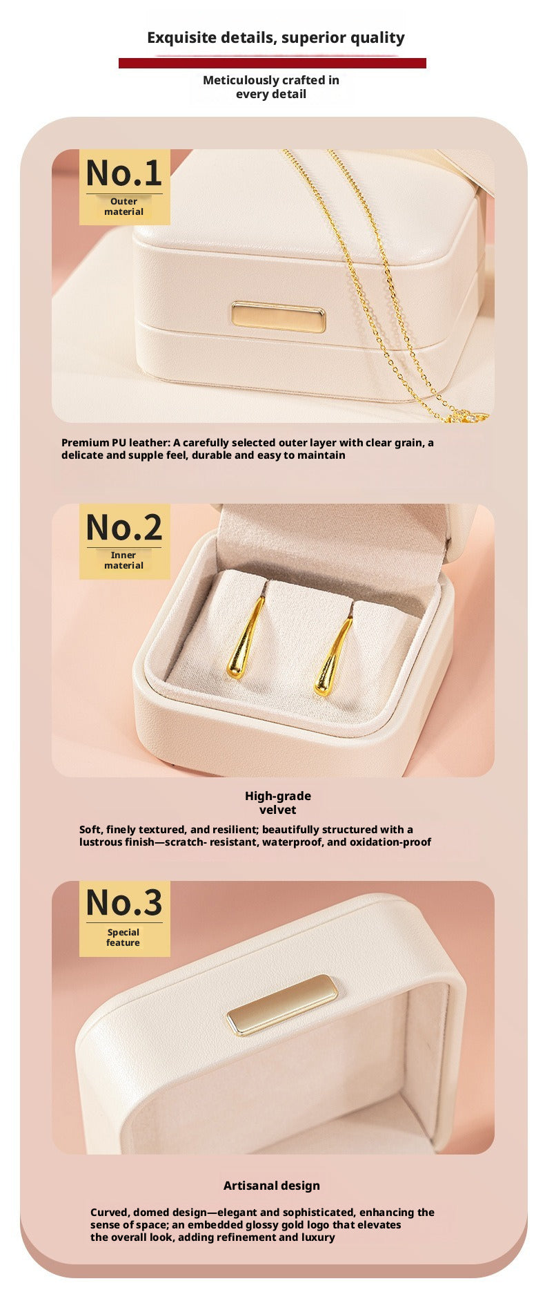 5pcs PU Leather Dome Jewelry Box Gold Accent – Ring Necklace Bracelet Gift Case