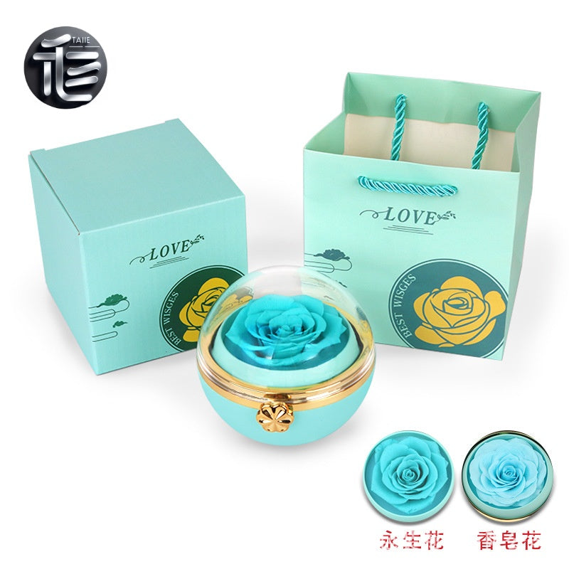 Rotating Rose Jewelry Box with Drawer – Ring Necklace Case for Valentine's Day