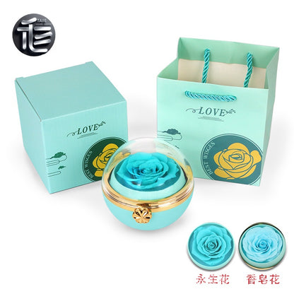 Rotating Rose Jewelry Box with Drawer – Ring Necklace Case for Valentine's Day