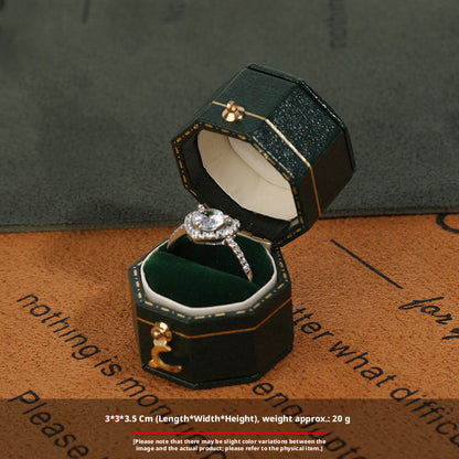 Mini Octagon Ring Box, Small Single Ring Holder Case with Gold Clasp Velvet Cushion