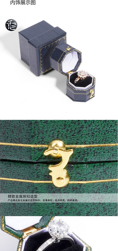 Faux Leather Octagon Ring Box Gold Latch – Vintage Engagement Proposal Case