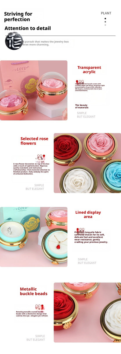 Rotating Rose Jewelry Box with Drawer – Ring Necklace Case for Valentine's Day