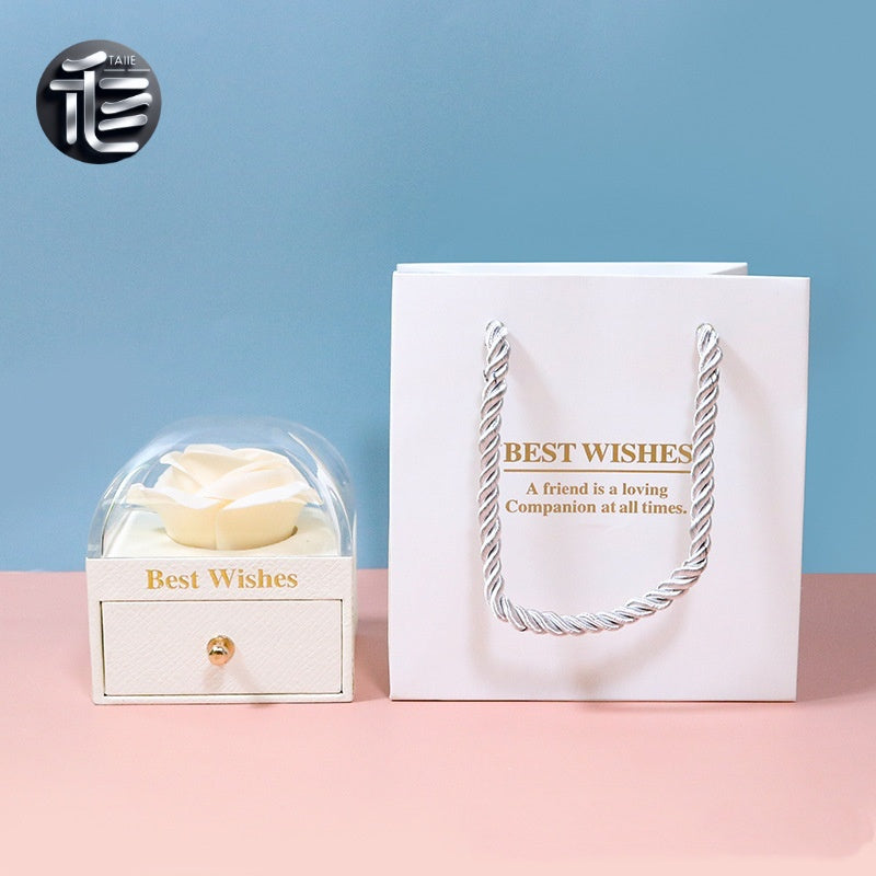 Rose Flower Jewelry Box with Drawer – Transparent Lid Ring Necklace Case for Valentine's Day Gift