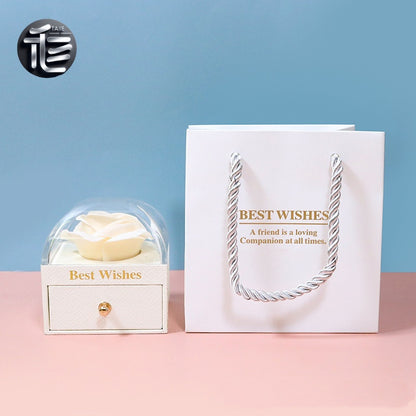 Rose Flower Jewelry Box with Drawer – Transparent Lid Ring Necklace Case for Valentine's Day Gift