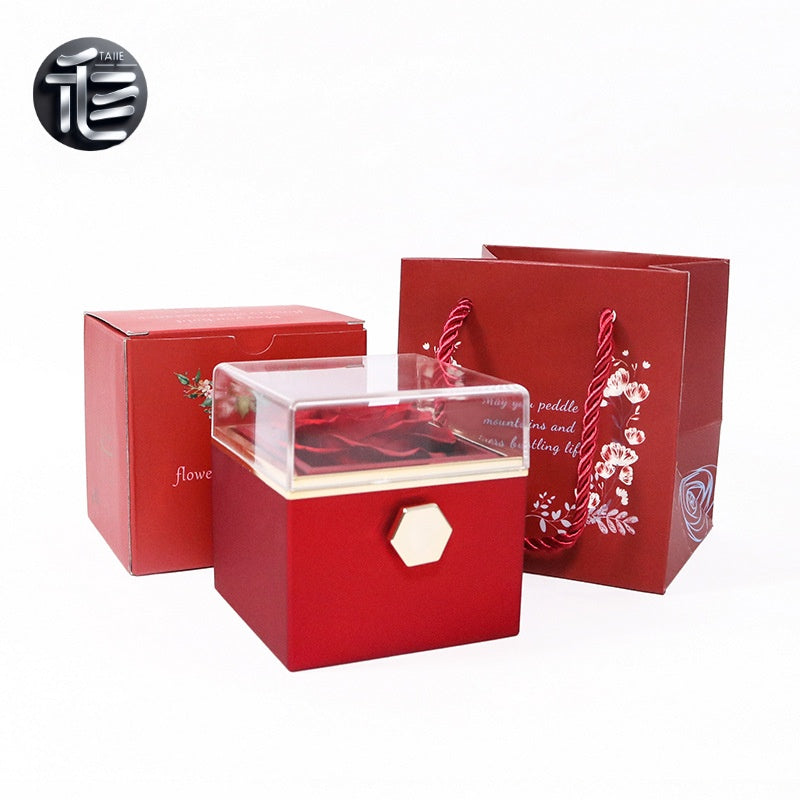 Acrylic Rose Jewelry Box with Transparent Lid & Gold Clasp for Valentine's Day Gift