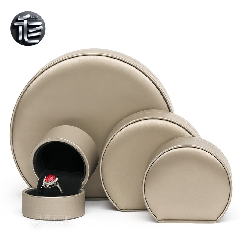 PU Leather Jewelry Box Semicircle Ring Necklace Case Gift for Her Proposal Wedding