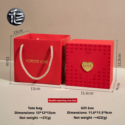 Preserved Rose Gift Box 16 Red Roses Double Door Jewelry Holder w/ Gift Bag for Her