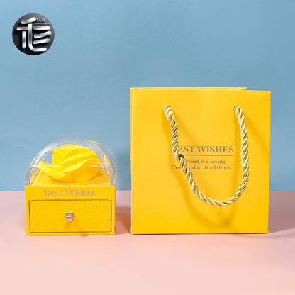 Rose Flower Jewelry Box with Drawer – Transparent Lid Ring Necklace Case for Valentine's Day Gift