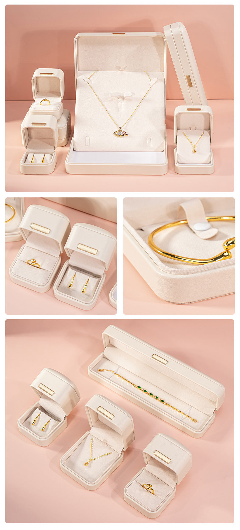 5pcs PU Leather Dome Jewelry Box Gold Accent – Ring Necklace Bracelet Gift Case