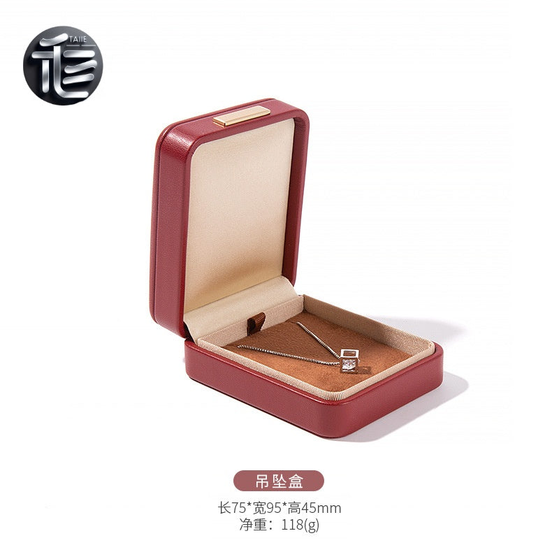 PU Leather Jewelry Box Ring Necklace Case Gift for Her Proposal Wedding