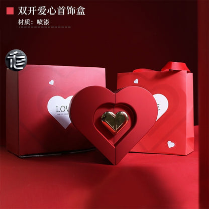 Heart Shaped Jewelry Box Double Open Gift Box with Rose & Gold Clasp for Valentine's Day