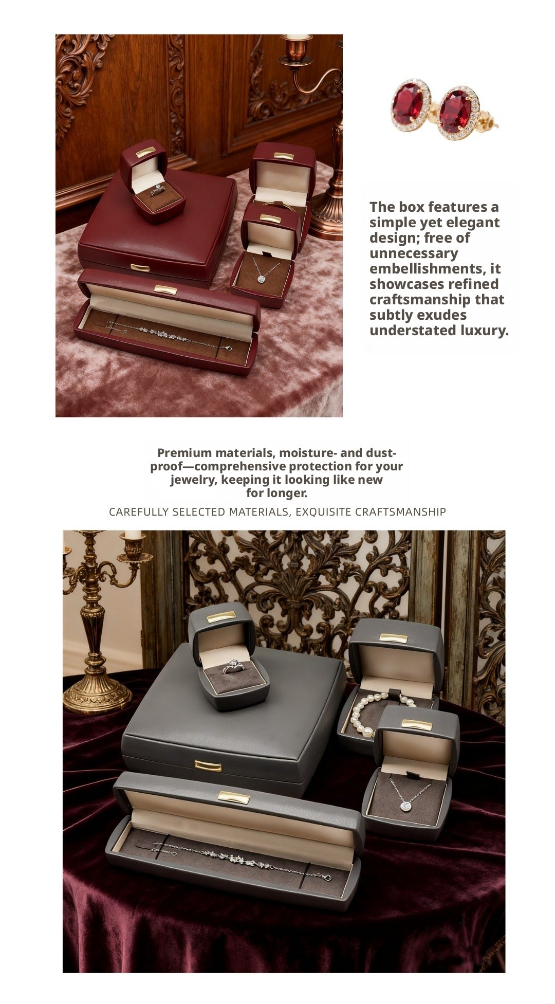 5pcs PU Leather Jewelry Box Set Gold Accent – Ring Necklace Bracelet Gift Case
