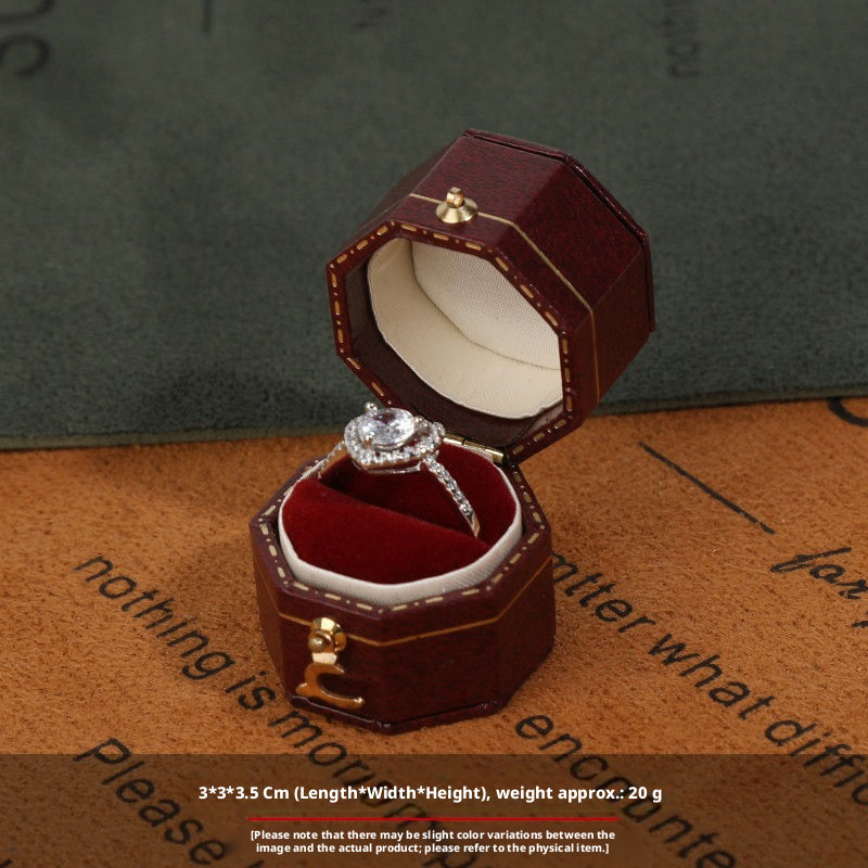 Mini Octagon Ring Box, Small Single Ring Holder Case with Gold Clasp Velvet Cushion