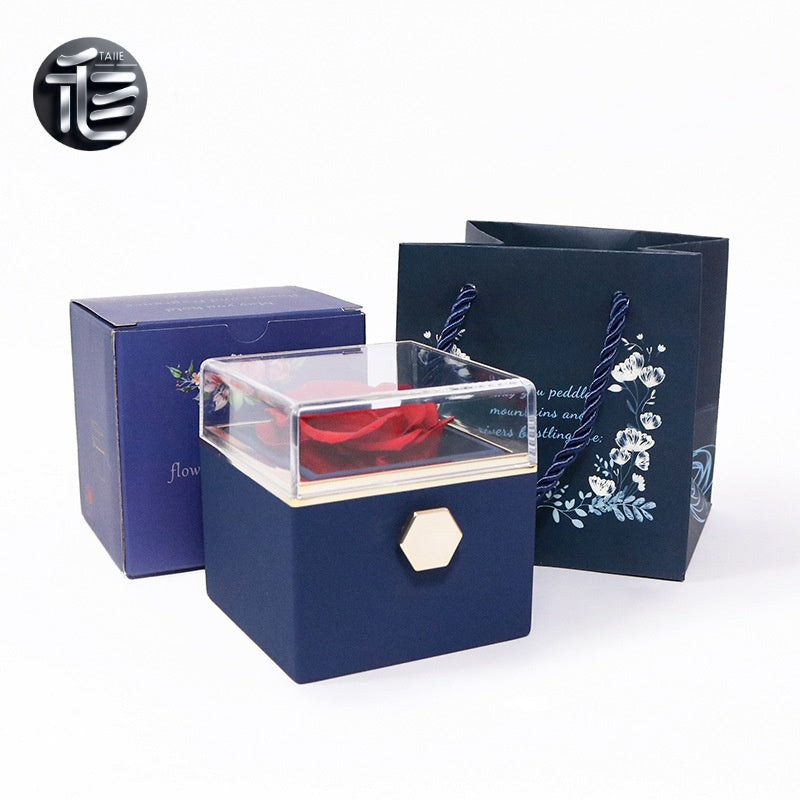 Acrylic Rose Jewelry Box with Transparent Lid & Gold Clasp for Valentine's Day Gift