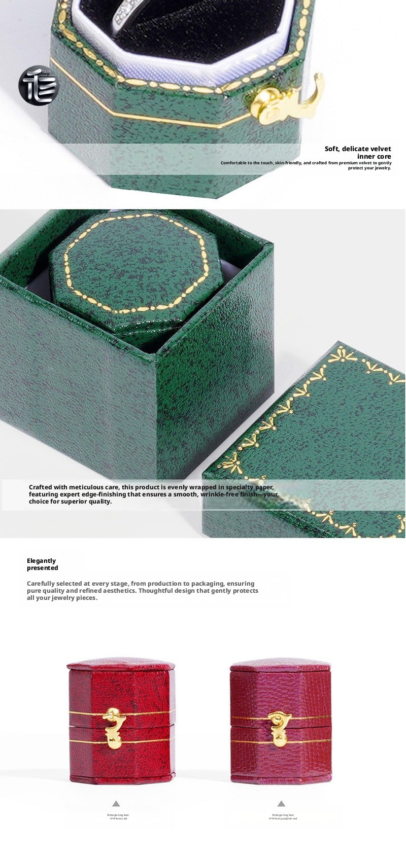 Faux Leather Octagon Ring Box Gold Latch – Vintage Engagement Proposal Case