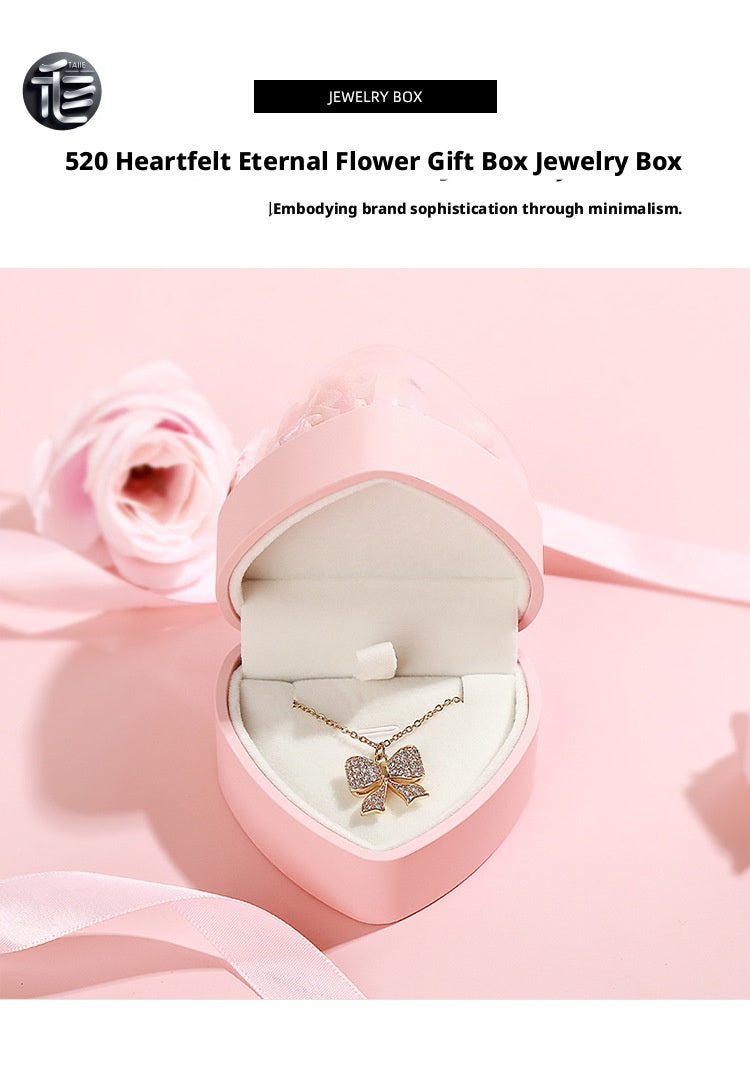 Heart Shape Jewelry Box Preserved Flower Ring Necklace Case Gift for Her Valentine Proposal Wedding
