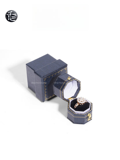 Faux Leather Octagon Ring Box Gold Latch – Vintage Engagement Proposal Case