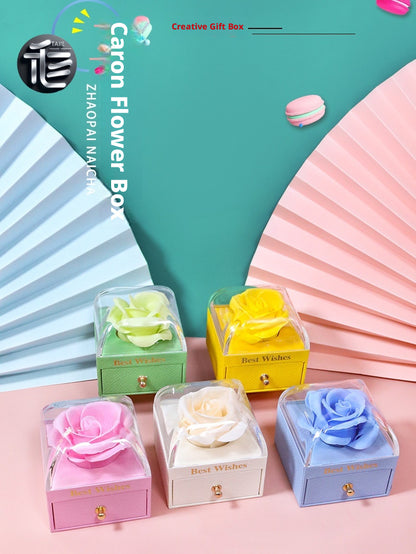 Rose Flower Jewelry Box with Drawer – Transparent Lid Ring Necklace Case for Valentine's Day Gift
