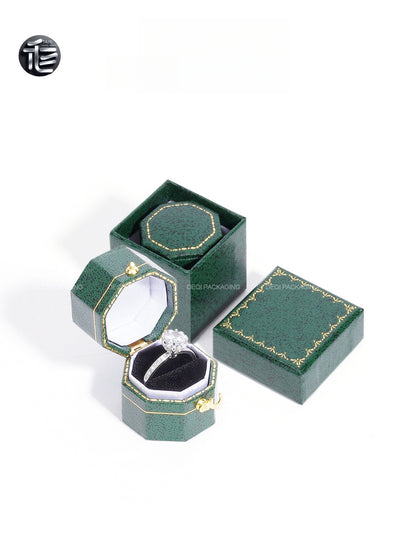 Faux Leather Octagon Ring Box Gold Latch – Vintage Engagement Proposal Case