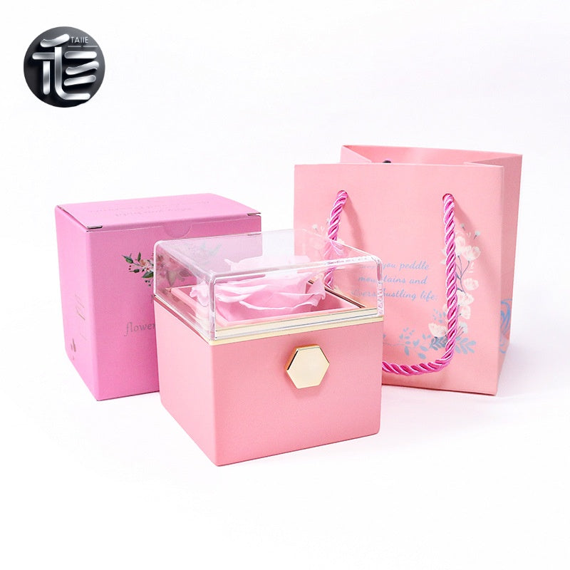 Acrylic Rose Jewelry Box with Transparent Lid & Gold Clasp for Valentine's Day Gift