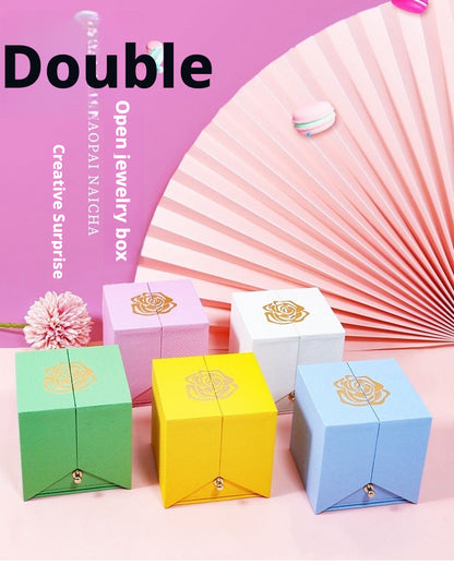 Rose Flower Jewelry Box Double Door Drawer – Transparent Lid Ring Case for Valentine's Day