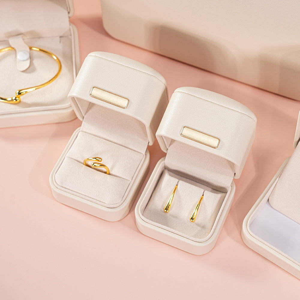 5pcs PU Leather Dome Jewelry Box Gold Accent – Ring Necklace Bracelet Gift Case
