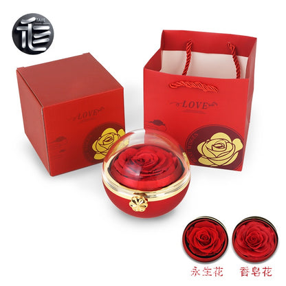 Rotating Rose Jewelry Box with Drawer – Ring Necklace Case for Valentine's Day
