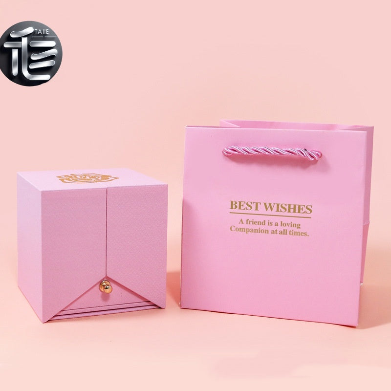 Rose Flower Jewelry Box Double Door Drawer – Transparent Lid Ring Case for Valentine's Day