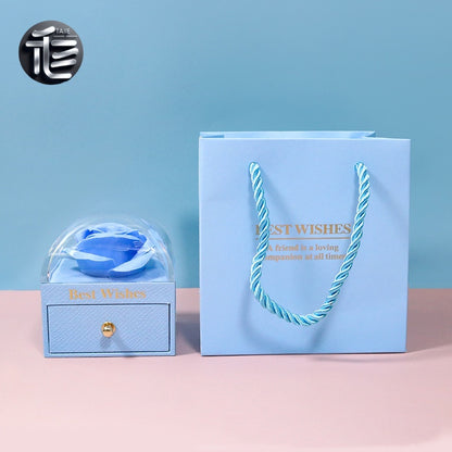 Rose Flower Jewelry Box with Drawer – Transparent Lid Ring Necklace Case for Valentine's Day Gift