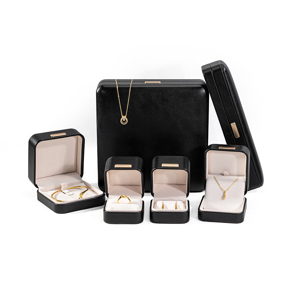 5pcs PU Leather Dome Jewelry Box Gold Accent – Ring Necklace Bracelet Gift Case