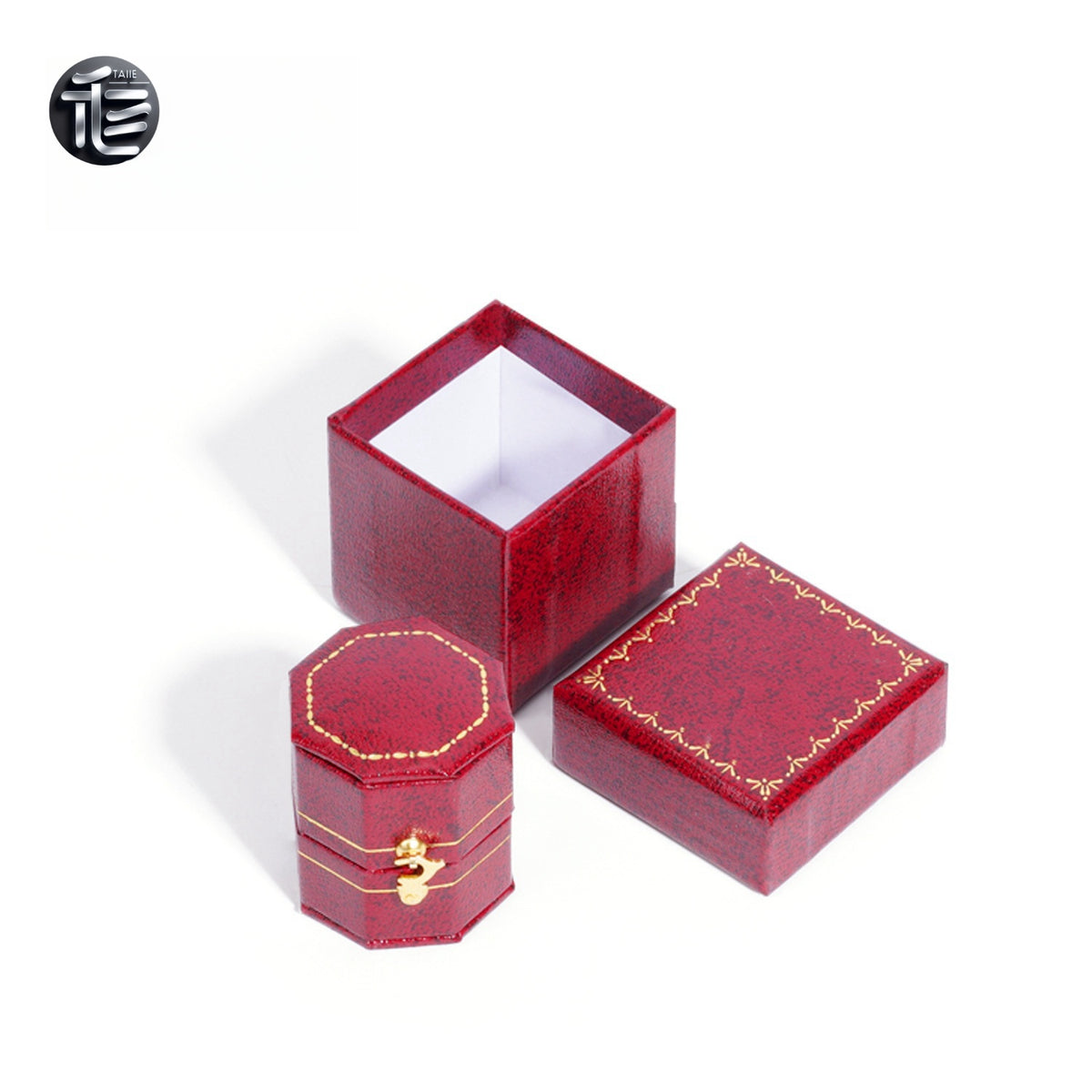 Faux Leather Octagon Ring Box Gold Latch – Vintage Engagement Proposal Case