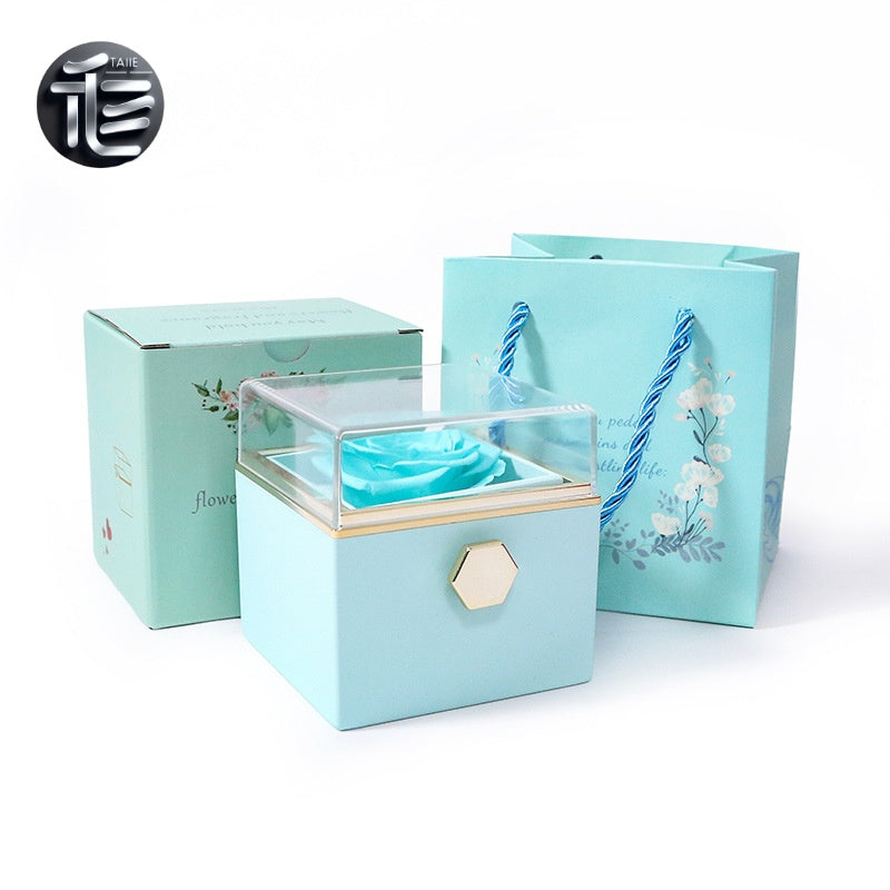 Acrylic Rose Jewelry Box with Transparent Lid & Gold Clasp for Valentine's Day Gift