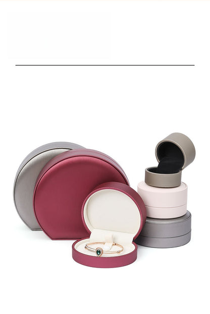 PU Leather Jewelry Box Semicircle Ring Necklace Case Gift for Her Proposal Wedding