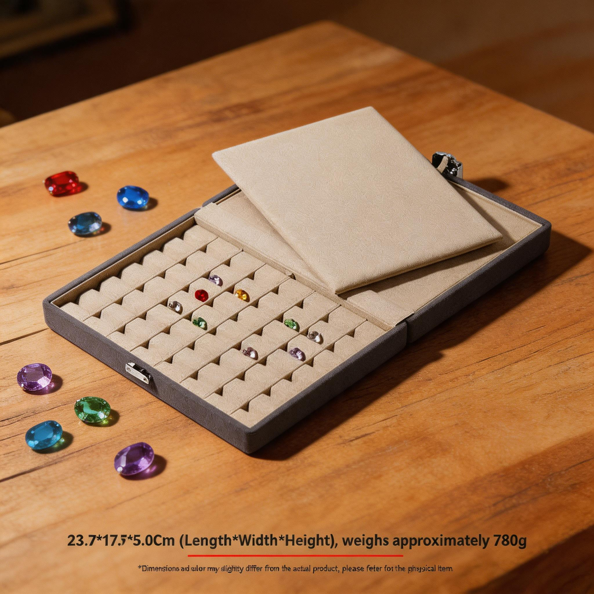 Suede Gemstone Ring Display Box with Lock, Loose Stone Organizer Case