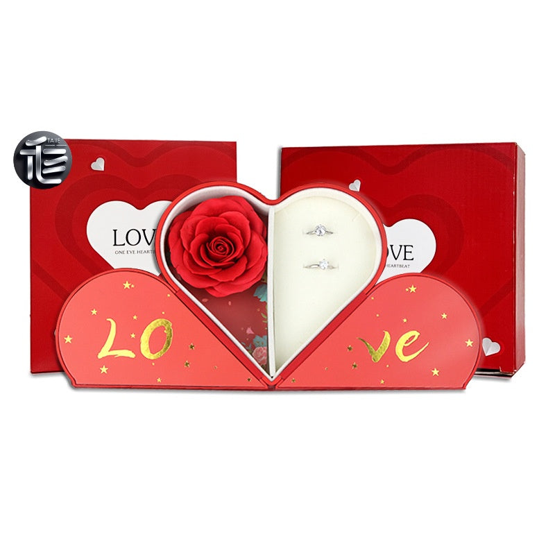 Heart Shaped Jewelry Box Double Open Gift Box with Rose & Gold Clasp for Valentine's Day