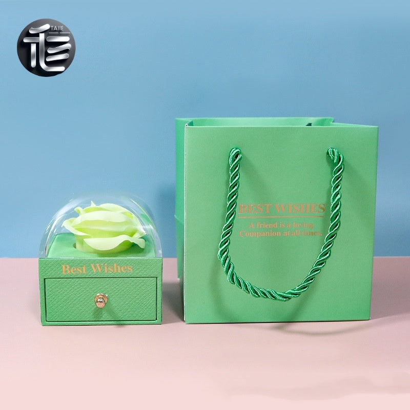 Rose Flower Jewelry Box with Drawer – Transparent Lid Ring Necklace Case for Valentine's Day Gift