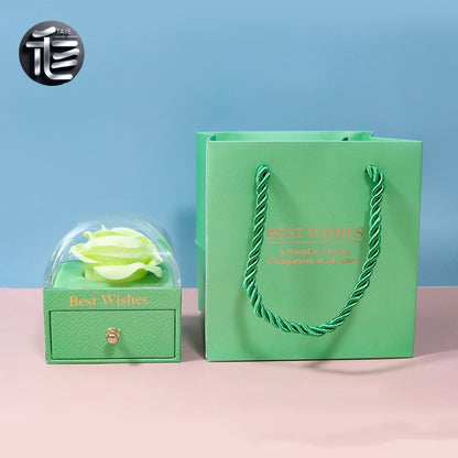 Rose Flower Jewelry Box with Drawer – Transparent Lid Ring Necklace Case for Valentine's Day Gift
