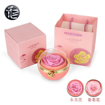 Rotating Rose Jewelry Box with Drawer – Ring Necklace Case for Valentine's Day