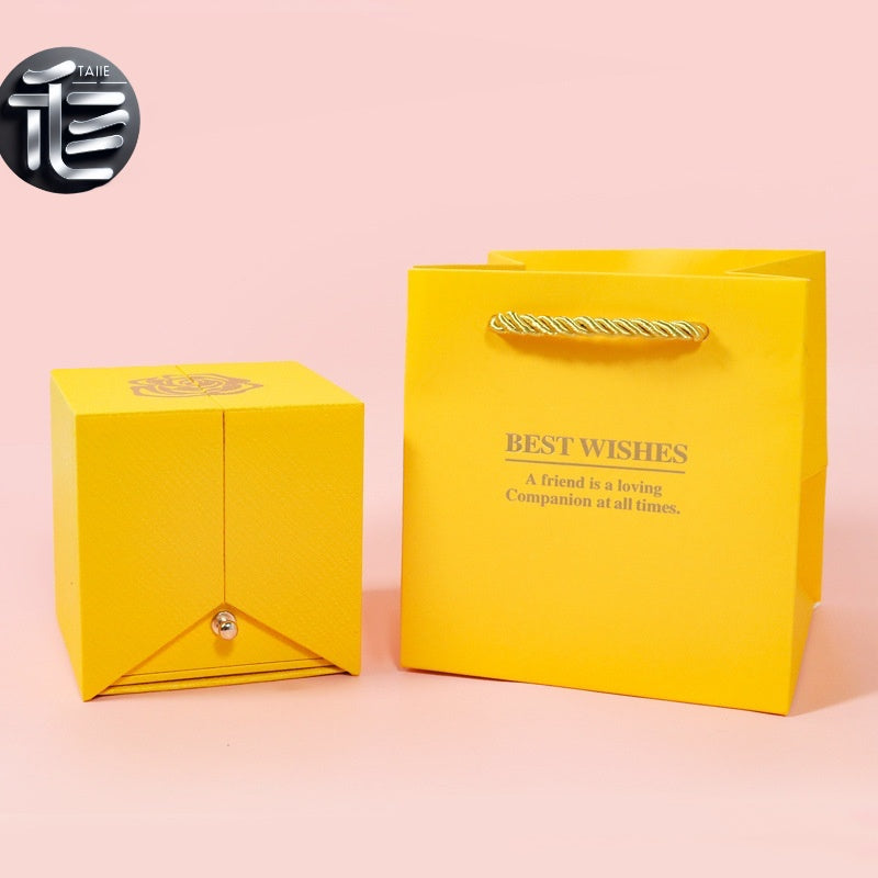 Rose Flower Jewelry Box Double Door Drawer – Transparent Lid Ring Case for Valentine's Day